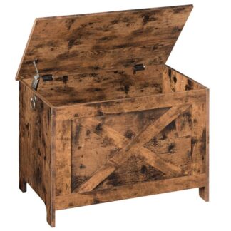 stoage chest, retro shoe bench, sturdy entryway bench with safety hinge, wooden look shoe bench for living room, bedroom, rustic brown