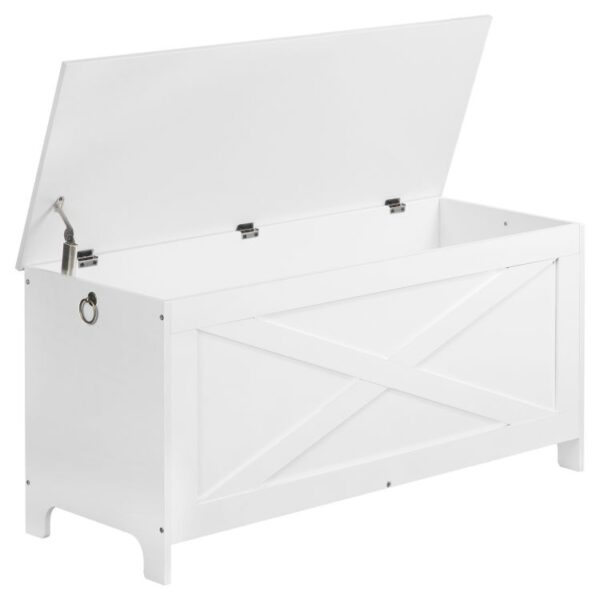 39.4" Spielzeugtruhe, Stabile Eingangsspeicherkiste mit Sicherheitsscharnieren, Retro Toy Box, hölzerner Look Akzentmöbel für Wohnzimmer, Schlafzimmer, Weiß
