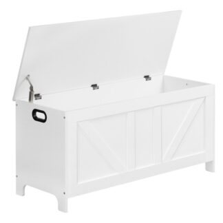 Coffre de rangement, 39.4" Boîte de rangement pour jouets, Grand coffre de rangement, Banc à chaussures, Banc de rangement avec charnière de sécurité, Banc d'entrée, 130L, pour le salon, Entrée, Chambre à coucher, Blanc