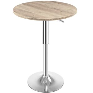 Round Bar Table, Height-Adjustable Bar Table 27.3-35.8 Inches, Pub Table with Top Particleboard and Base, Modern Style, Suitable for Living Room, Dining Room, Bistro, Grey