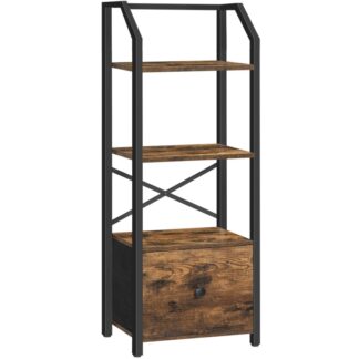 4 tasoinen kirjahylly, Kirja hylly irrotettavalla laatikolla, korkea kapea kirjahylly hyllyillä, seisova näyttöhylly, säilytysjärjestäjä, makuuhuoneeseen, kotitoimisto, maalaismainen ruskea ja musta