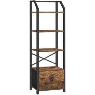 5 tasoinen kirjahylly, Kirja hylly irrotettavalla laatikolla, korkea kapea kirjahylly hyllyillä, seisova näyttöhylly, säilytysjärjestäjä, makuuhuoneeseen, kotitoimisto, maalaismainen ruskea ja musta