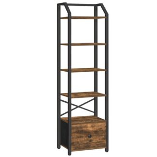 6 tasoinen kirjahylly, Kirja hylly irrotettavalla laatikolla, korkea kapea kirjahylly hyllyillä, seisova näyttöhylly, säilytysjärjestäjä, makuuhuoneeseen, kotitoimisto, maalaismainen ruskea ja musta