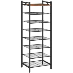 8-Tier Shoe Rack, Narrow Shoe Shelf for Small Spaces, Sturdy Shoe Storage Organizer with Metal Shelves, Large Capacity, Hold 14-16 Pairs of Shoes, Industrial Style, Black