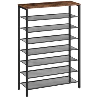 8-رف الأحذية الطبقة, منظم الأحذية للخزانة, مدخل, رف أحذية ذو سعة كبيرة, 28-32 أزواج من الأحذية, تخزين الأحذية مع أرفف شبكة معدنية قابلة للتعديل, مستقر قوي, ريفي براون