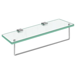 الجرف الزجاجي للحمام, 15.7 رف حمام زجاجي مثبت على الحائط, رف من الزجاج المقسى مع قضيب من الفولاذ المقاوم للصدأ, رفوف عائمة للحمام, الحمام, ديكور الغرفة, فضة