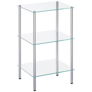 Glass Shelf, 3 Tier Standing Shelf Unit, Durable Glass Shelving Stand for Small Space, Space-Saving, for Bathroom, Bedroom, Home Office, Tempered Glass, Steel Frame, Silver