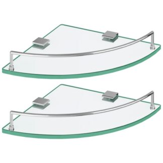 أرفف زجاجية عائمة للحمام, مجموعة من 2 رف حمام زجاجي مثبت على الحائط, أرفف زاوية أرفف عائمة من الفولاذ المقاوم للصدأ للجدار, حمام, الحمام, ديكور الغرفة, فضة