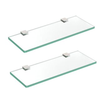 Glass Shelf for Bathroom, Set of 2, 15.7 Inch Bathroom Shelves Wall Mounted, Tempered Glass Shelves with Zn Alloy Brackets, Floating Shelves for Bathroom, Toilet, Room Decor, Silver