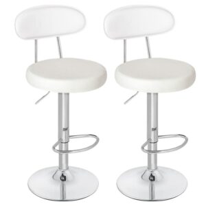 bar stools set of 2, swivel counter height barstools with back, adjustable pu leather bar chairs, modern armless kitchen island stool, white and beige