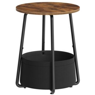 Round Side Table, Small End Table with Fabric Storage Basket, 2-Tier Bedside Table, Round Nightstand, for Small Space, Living Room, Bedroom, Nursery, Rustic Brown and Black