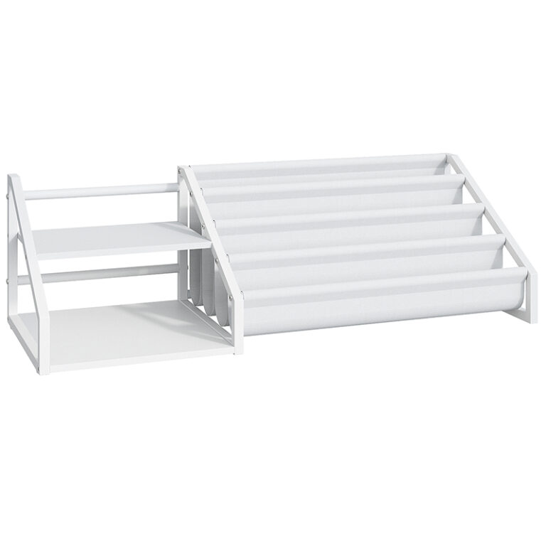 Witte kinderen boekenplank en speelgoedopslag, Children's Book Shelf with 2 Open planken en 4-laags slingrek, voor kinderkamer, Kinderopvang, Slaapkamer, Speelkamer