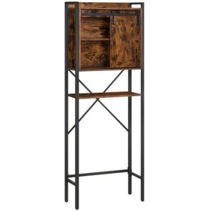 Over The Toilet Storage Cabinet, 4-Tier Bathroom Space-Saver Rack Over Toilet, Toilet Organizer Rack with with Cupboard and Adjustable Shelf, Easy Assembly, Rustic Brown