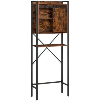 فوق خزانة تخزين المرحاض, 4-رف موفر للمساحة للحمام فوق المرحاض, رف منظم المرحاض مع خزانة ورف قابل للتعديل, تجميع سهل, ريفي براون