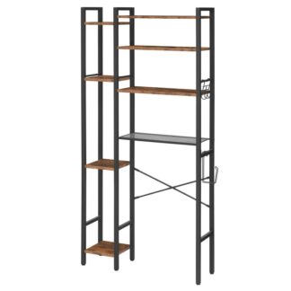 Nad magazynem toaletowym, 8 Pozioma, wolnostojąca półka nad toaletą, oszczędzająca miejsce 4 Haczyki, Organizer łazienkowy do przechowywania nad toaletą, Pranie, Rustykalny brąz