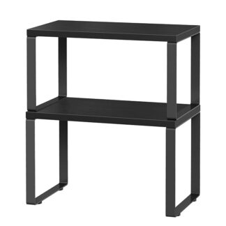 Kabinett Organisatorregal, Satz von 2 Küchentheke, Stapelbare Küchenarbeitsplattenregale, Erweiterbare Gewürzregale, für Küche, Büro, Wohnzimmer, Schwarz