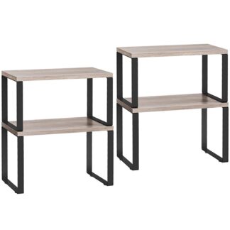 Küchenschrank Organizer Regale Set von 4, Stapelbare Küchentheke Regale, Erweiterbare Arbeitsplattenregale, platzsparend, für Küche, Büro, Wohnzimmer, Greige und Schwarz