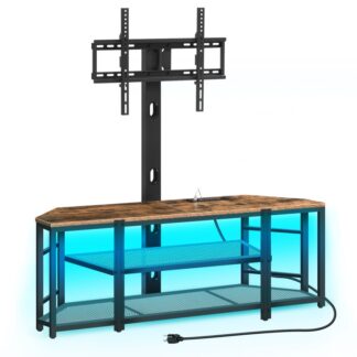 55" tv stand with mount and led light, entertainment center media console with power outlet, gaming swivel tv stand mount up to 70" tvs, height adjustable for living room, bedroom