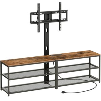 TV-taso kiinnikkeellä ja 4 Power Outlets 70.9", Entertainment Centerin mediakonsoli, Kääntyvä TV-teline Kiinnitys jopa 80 tuumaiset televisiot, Korkeus säädettävä, Metallirunko olohuoneeseen, Makuuhuone