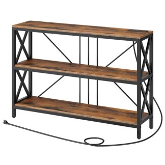 Τραπέζι κονσόλας βιομηχανικού στυλ με σταθμό φόρτισης, Ρουστίκ καφέ και μαύρο τραπέζι εισόδου 3 επιπέδων, Βιομηχανικό καναπέ, Γραφείο διαδρόμου με 2 Εξόρυξη εναλλασσόμενου ρεύματος και 2 Θύρες USB μεταλλικό πλαίσιο