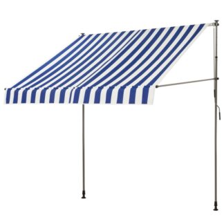 EUW25JP00 à rouleau à l'aveugle avec manivelle 246 x 132 x 210-300 cm (L x l x H), Marquise, Canopée manuelle rétractable, UV, Soleil, Imperméabiliser, Pas de forage, Bleu et blanc
