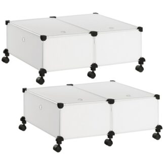 Opbergruimte onder bed met wielen, Set van 2 Verwijderbare opbergorganisatoren, Verborgen opslagcontainers, Draai de bovenkant om, voor het organiseren van slaapkamerkleding, Lakens, Dekens, Wit