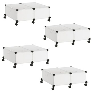 Opbergruimte onder bed met wielen, Set van 4 Verwijderbare opbergorganisatoren, Verborgen opslagcontainers, Draai de bovenkant om, voor het organiseren van slaapkamerkleding, Lakens, Dekens, Wit