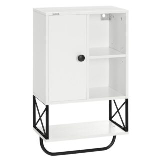 Fa parasztház gyógyszerszekrény pajta ajtóval, Falra szerelt tárolószekrény állítható polcokkal és törülközővel, 3-Szintű szekrény nyitott polcokkal a fürdőszobához, Nappali, Fehér