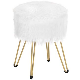 العثماني مع التخزين, البراز الرقيق الأبيض لطاولة الملابس, جولة القدم, الجدول الجانبي متعدد الوظائف, وسادة الإسفنج, أرجل معدنية, لغرفة المعيشة وغرفة النوم, أبيض وذهب