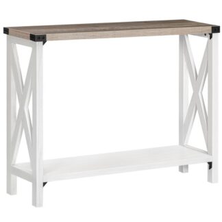 Mesa de console da fazenda, Mesa de entrada estreita, Mesa de sofá com 2 Prateleiras abertas, para corredor, Sala de estar, Branco e Greige