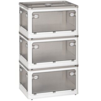 14.8 صناديق تخزين جال مع أغطية, صندوق تخزين قابل للطي مع عجلات و 5 أبواب, 3-حزمة سلة تخزين بلاستيكية قابلة للطي, حاويات تخزين قابلة للتكديس, من أجل الوطن, تنظيم المكاتب, أبيض