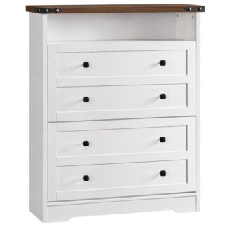 Szafka butów białych i orzechowych, Szafka na buty Farmhouse z 2 Odwróć szuflady, Wolnostojący organizer na buty, Ukryta wąska szafka do przechowywania butów, Wąska szafka na buty