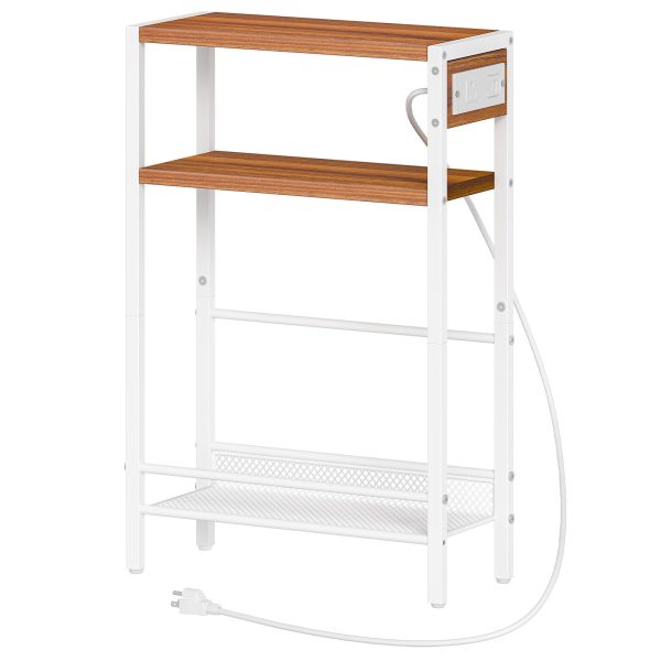 Adjustable Height End Table, 360° Swivel Narrow Side Table with Charging Station, Narrow Sofa Bedside Table for Small Space, Living Room, Bedroom, Black