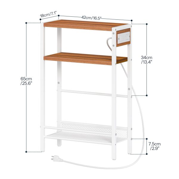 Adjustable Height End Table, 360° Swivel Narrow Side Table with Charging Station, Narrow Sofa Bedside Table for Small Space, Living Room, Bedroom, Black