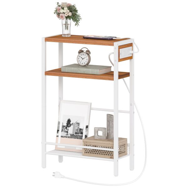 Adjustable Height End Table, 360° Swivel Narrow Side Table with Charging Station, Narrow Sofa Bedside Table for Small Space, Living Room, Bedroom, Black