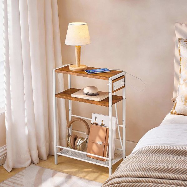 Adjustable Height End Table, 360° Swivel Narrow Side Table with Charging Station, Narrow Sofa Bedside Table for Small Space, Living Room, Bedroom, Black