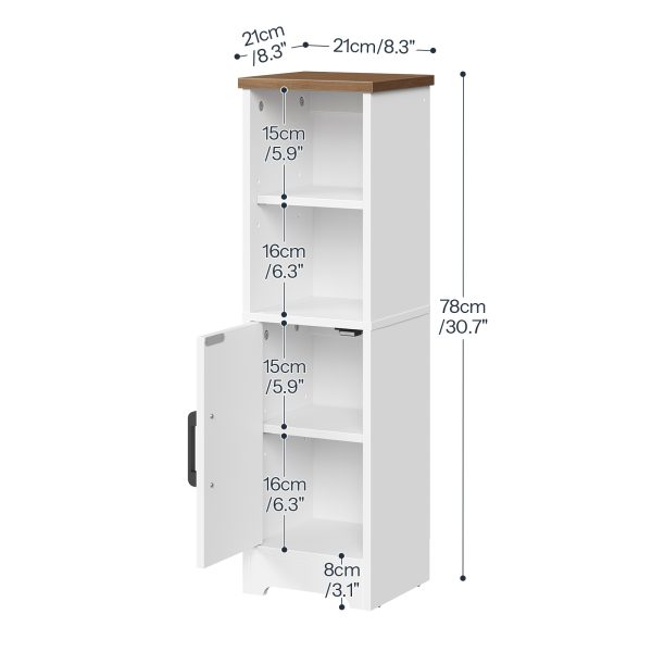 Freestanding Narrow Corner Bathroom Storage Cabinet with 2 Adjustable Shelves, White & Walnut Space-Saving Floor Cabinet for Small Spaces