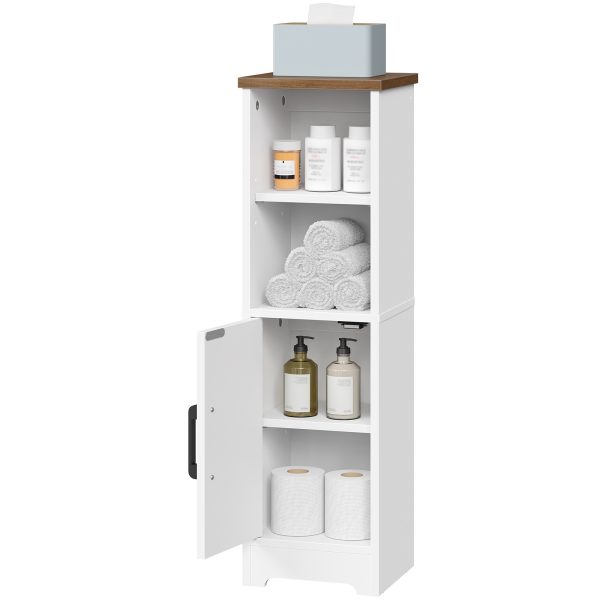 Freestanding Narrow Corner Bathroom Storage Cabinet with 2 Adjustable Shelves, White & Walnut Space-Saving Floor Cabinet for Small Spaces