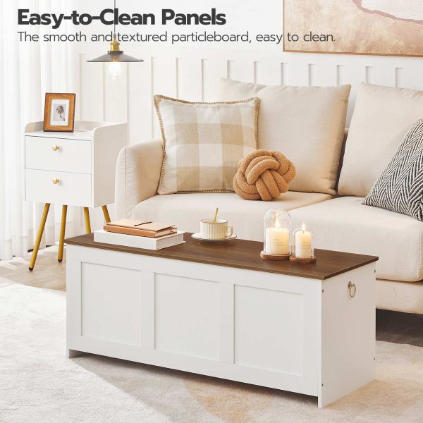 مقعد التخزين, 100CM الصدر التخزين الخشبي الرجعية, صندوق التخزين الخشبي, لعبة صندوق مع أعلى رفع, منظم المدخل متعدد الوظائف, للدخول, غرفة الجلوس, الأبيض والجوز