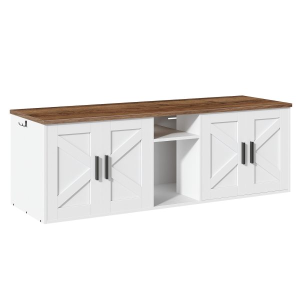 Dubbele kattenbakbehuizing, Verborgen opbergkast met gangontwerp, Houten huisdiermeubilair met bovenste opberglaag & Zijhaken, Wit & Walnoot afwerking