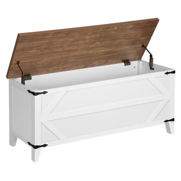 HOOBRO 47.2" Coffre à jouets, Banc de rangement avec charnières de sécurité, Rangement du coffre à jouets, Coffre de rangement en bois pour chambre à coucher, Salon, Blanc et Noyer