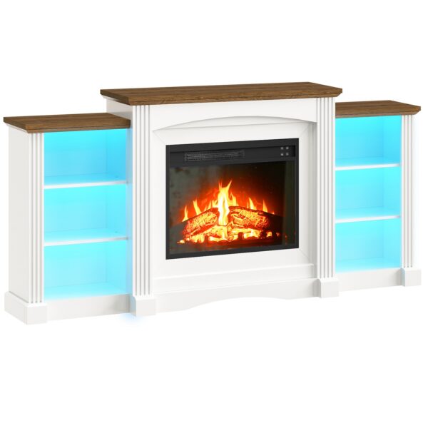 HOOBRO elektresche Kamäin mat Mantel, Kamäin Fernsehstativ mat Led Luucht, 74" Bauerenhaff Ënnerhaalung Center mat Stockage, Realistesch Stacked Stone Surround an 3D Flame fir Wunnzëmmer, Schlofkummer