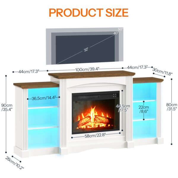 HOOBRO elektresche Kamäin mat Mantel, Kamäin Fernsehstativ mat Led Luucht, 74" Bauerenhaff Ënnerhaalung Center mat Stockage, Realistesch Stacked Stone Surround an 3D Flame fir Wunnzëmmer, Schlofkummer