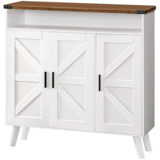 تخزين خزانة الأحذية الأبيض والجوز للدخول, خزانة منظم الأحذية الخشبية مع 3 أبواب, 39.4" تخزين خزانة الأحذية القائمة بذاتها للخزانة, مدخل, سعة كبيرة, مزرعة