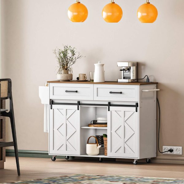 Keittiösaari, jossa on sähköpistorasia, Liikkuva keittiösaari lato -ovet, Keittiön kärry pyörillä, Keittiön saaripöytä laatikolla, Avoimet hyllyt, keittiötä varten, Valkoinen ja pähkinä