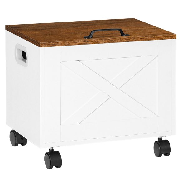 Under-Desk Compact Filing Cabinet with Drawer, Rolling Lid-Equipped Filing Cart, Mobile Hanging File Organizer, Suitable for Study and Home Office, White and Walnut