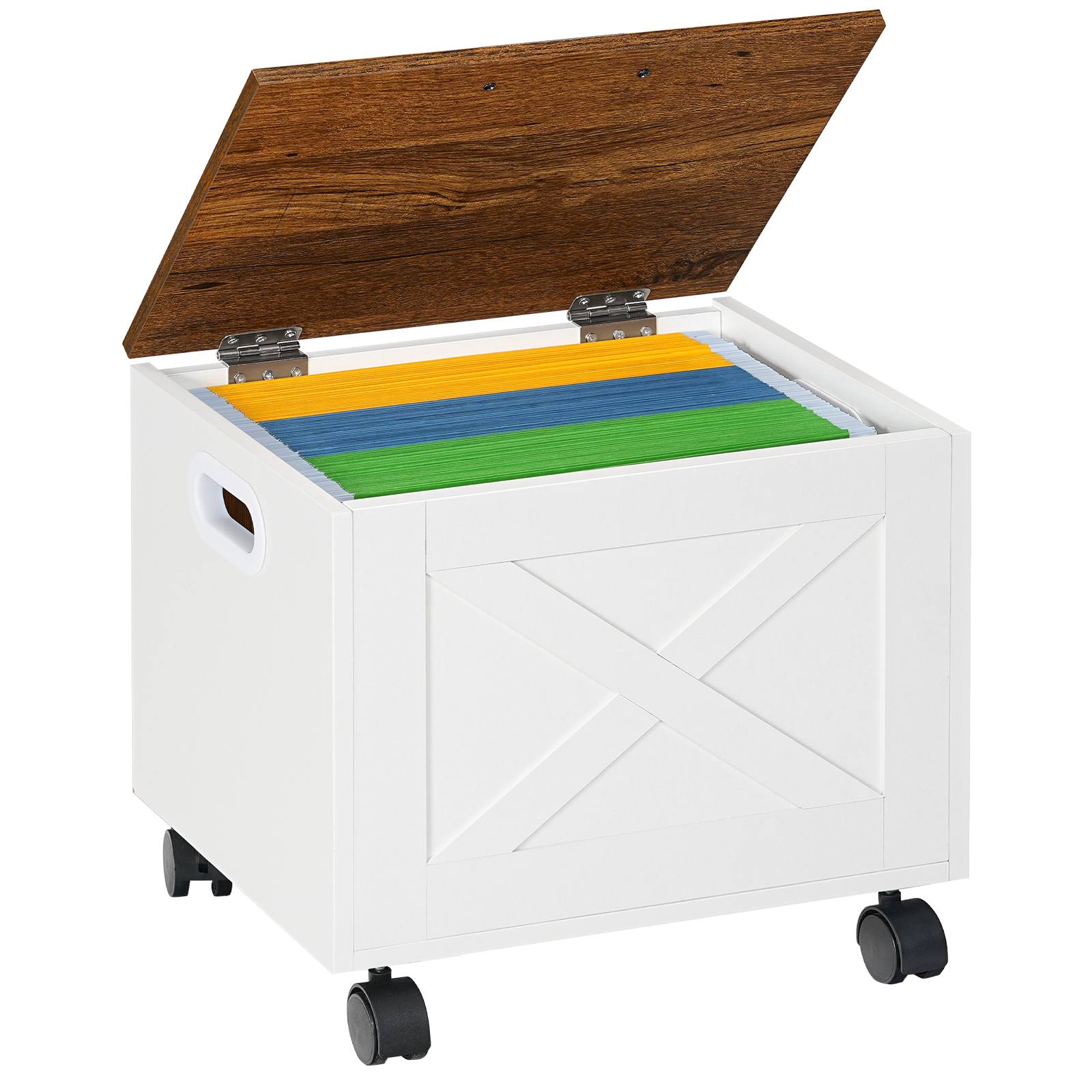 Under-Desk Compact Filing Cabinet with Drawer, Rolling Lid-Equipped Filing Cart, Mobile Hanging File Organizer, Suitable for Study and Home Office, White and Walnut