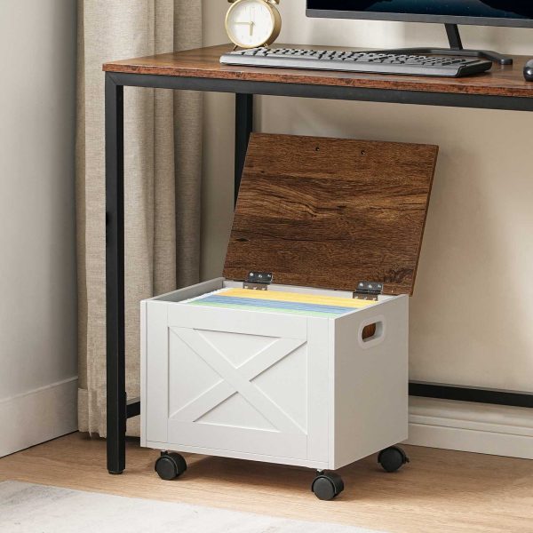 Under-Desk Compact Filing Cabinet with Drawer, Rolling Lid-Equipped Filing Cart, Mobile Hanging File Organizer, Suitable for Study and Home Office, White and Walnut