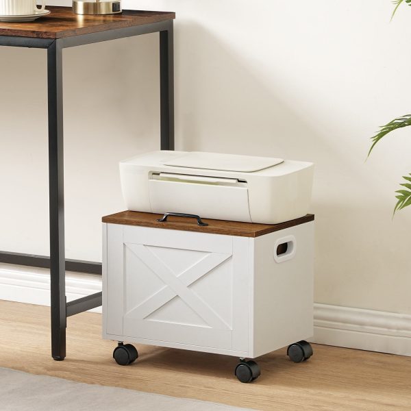 Under-Desk Compact Filing Cabinet with Drawer, Rolling Lid-Equipped Filing Cart, Mobile Hanging File Organizer, Suitable for Study and Home Office, White and Walnut