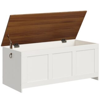 Banc de rangement blanc et noyer, Coffre de rangement en bois rétro, Tronc de rangement en bois, Coffre jouet avec dessus de levage, Organisateur d'entrée multifonctionnel, pour l'entrée, Salon
